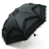 Princess Wind Multilayer Lace Sun Umbrella UV Printed Inside Stars Bow Thickened Black Glue Lace Sun Umbrella