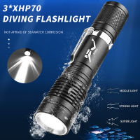 Mini LED Diving Flashlight Aluminum Alloy Torch Lamp Waterproof Diving Torch With Clip Handstrap 3 Lighting Modes Outdoor Tools