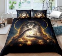 Wolf Duvet Cover Set Boho Wolf Bedding Set for Kids Modern Wildlife Animal Comforter Cover Galaxy DreamCatcher Moon Quilt Cover