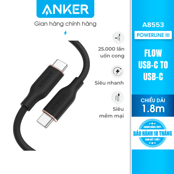 Cáp sạc Anker PowerLine III Flow USB-C To USB-C dài 1.8M – A8553 – Hỗ trợ sạc nhanh