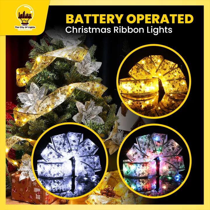 TCLS Double Layer Fairy Light String Christmas Ribbon Bows with LED