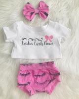 Newborn Toddler Baby Girls Clothes Sets White Short Sleeve Print T Shirts Tops Pink Shorts Trousers Headband