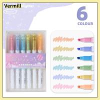 VERMILL เมทัลลิก ไฮไลท์เน้นข้อความ กลิตเตอร์ มี6สี ปากกาเจล ถือได้ง่าย การเขียนที่ราบรื่น ชุดไฮไลท์ กระดาษโน๊ต