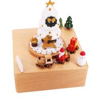 2X Wooden Music Box Santa Claus Christmas Tree Train Christmas New Year Retro Birthday Gift Musical Boxes Home Decor