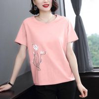 COD DSFDGDFFGHH 2022 Summer Cotton Short-sleeved T-shirt Womens Summer New Loose Large Size Womens Middle-aged and Elderly Round Neck Half-sleeve Top