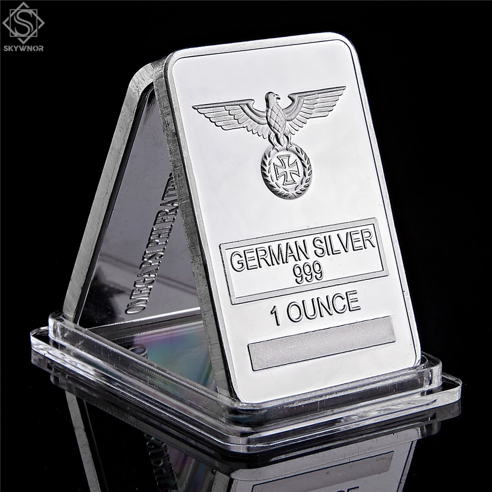 Coin Collection，German Eagle Rare 1 Ounce Silver Bar 999 Silver Plated Crossbar Clear Acrylic Capsule Different Serial Number 