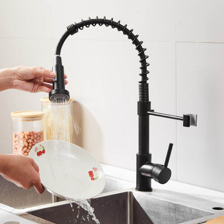 matte-black-kitchen-faucet-deck-mounted-mixer-tap-360-degree-rotation-stream-sprayer-nozzle-kitchen-sink-hot-cold-taps