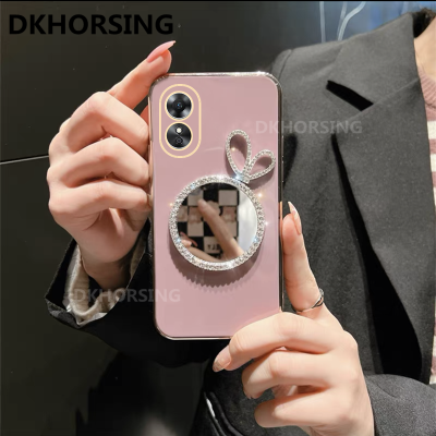 DKHORSING เคสใหม่ OPPO A78 5G,กระจกกระต่ายแต่งหน้าซิลิโคนนิ่มเคลือบเคสโทรศัพท์ OPPO A78เลนส์เคสโทรศัพท์มือถือป้องกัน