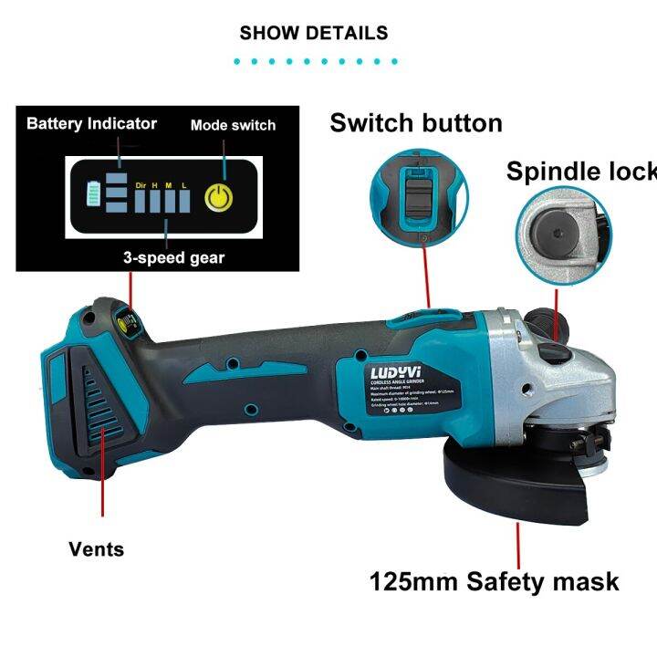 125มม-เครื่องตัดปรับความเร็ว3ระดับลูกหมูแบบไร้แปรงถ่านรองรับแบตเตอรี่-makita-18v-เครื่องขัดไร้สายเครื่องมือไฟฟ้า