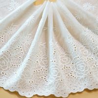 1 Yard Off White Cotton Embroidery Lace Ribbon Fabric Handmade Material DIY Garment Sewing Accessories 25CM Wide Pipe Fittings Accessories