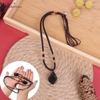 Natural Black Tourmaline Stone Necklace Retro Raw Gemstone Pendant Crystal Hand Woven Craft Jet Stone Radiation Protection