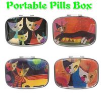 【CW】❈⊙  Cats Pill Holder Storage Organizer W/Inner Mirror Table