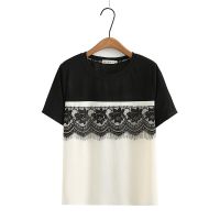 【มีไซส์ใหญ่】Plus Size XL-4XL Womens Short Sleeve Summer Shirts Oversized A-line Lace Patchwork Female Tops