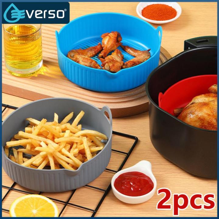 2pcs Air Fryer Silicone Pot with Handle Reusable Air Fryer Liner Heat Resistant Air Fryer Silicone Basket 8 inch Round Baking Pan Air Fryer
