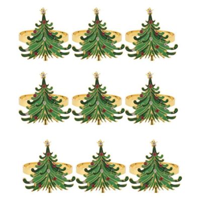 Metal Napkin Rings Napkin Rings Napkin Buckle Green Chirstmas Tree Golden Rings Designed with Red and White Diamond for Christmas Dinning Table