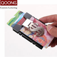 QOONG RFID Travel Card Wallet Men Women Business ID Credit Card Holder Fashion Brand Metal Aluminum Card Case with Bill Clip