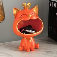 Lucky Cat Statue Sculpture Key Phone Candy Desktop Storage Organizer Sundries Storage Box Resin Home Decoration Ornaments Xmas