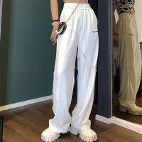 COD DSTGREYTRYT 2022 White Wide-Leg Pants Women High Waist Drape Summer Thin Style 2020 New Korean Version Personality Loose Stra