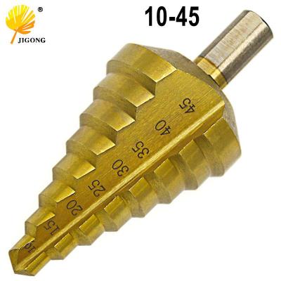 HH-DDPJHss Multiple Hole 8 Sizes 10/15/20/25/30/35/40/45mm Titanium Step Drill Bit 8 Steps Cone Drill Bit Hole Groove Metal Wood Cut