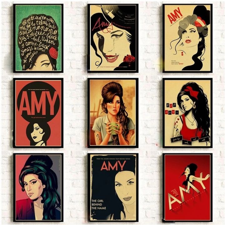 โปสเตอร์และภาพพิมพ์นักร้องเพลง-amy-winehouse-มีชื่อเสียงโปสเตอร์วินเทจผ้าใบวาดภาพสติ๊กเกอร์ติดผนังการตกแต่งภาพวาดศิลปะติดบ้าน