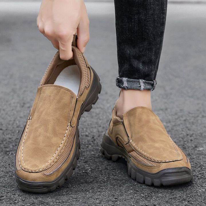 รองเท้าลำลองรองเท้าส้นเตี้ยระบายอากาศหนังสำหรับผู้ชาย-รองเท้าผ้าใบ2023ใหม่รองเท้าส้นเตี้ยหนังนุ่มสบายรองเท้าผู้ชาย