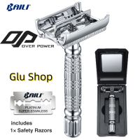 （Glu Shop）baili Double Edge Butterfly Safety Razor case kit Sensitive Skin Razors Set Old Fashion Persons Mens