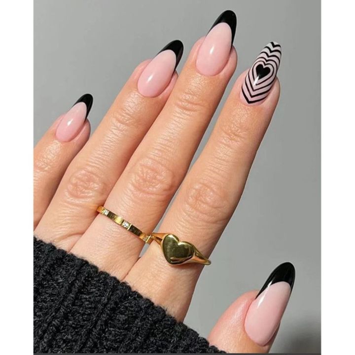 24pcs-almond-false-nails-wearable-black-french-geometric-fake-nails-stiletto-ballerina-full-cover-nail-art-tips-press-on-nails