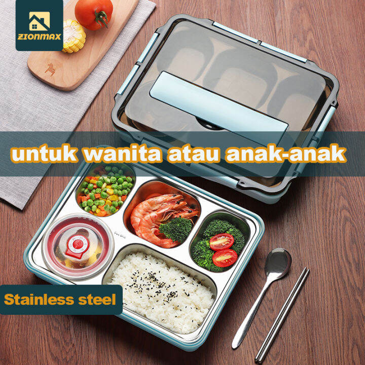 Lunch box Tahan Panas Tempat Makan 304 Stainless Steel 5 Grid Anti