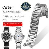 For Cartier PASHA series Watch strap men 22x14mm Notch Stainless steel Silver metal Watch band Folding Clasp bracelet Free screw