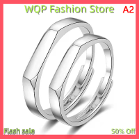 WQP Fashion Store แหวนคู่รูปเครื่องบินรูปสี่เหลี่ยมขนมเปียกปูนสีเงินแหวนสี่เหลี่ยมเรียบสำหรับผู้หญิงผู้ชายงานหมั้นงานแต่งงานของขวัญเครื่องประดับแฟชั่นโรแมนติก