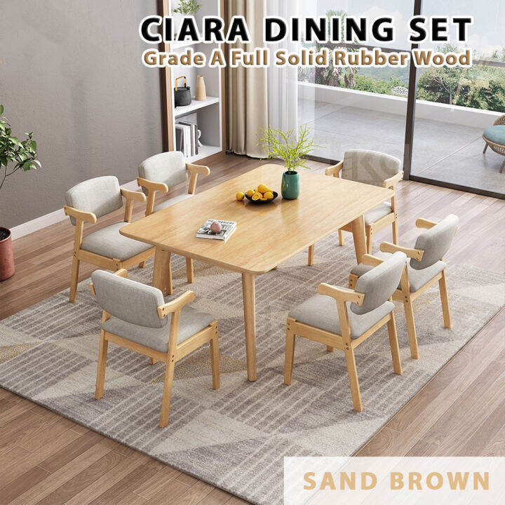 Ciara Dining Set/ Set Meja Makan/ Dining Table/ Solid Rubber Wood