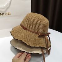 Linen Braided Fisherman Cap Streamers Bows Decorative Bucket Hat For Women UV Protection Panama Sun Caps Vacation Beach Hats