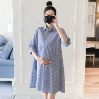 2020 Maternity Autumn New Style Long Striped Shirts Half Sleeve Turn-Down Collar Women Cotton Blouses Pregnancy Shirts