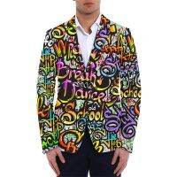 ZZOOI Men Casual Blazers Fit Boys Jacket Clothing Mens Costum Man 3D Graffiti Printed Design Oversize Suits Coat Fashion Streetwear