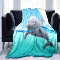 New Style Dolphin Flannel Throw Blanket Cute Kawaii Sea Animals Pattern Blanket Super Soft Warm Lightweight King Queen Size for Bed Couch
