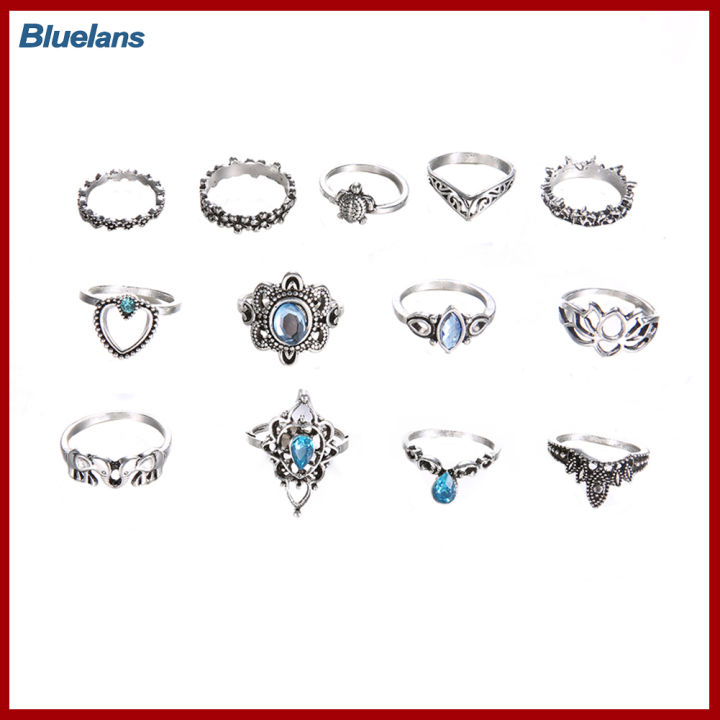 bluelans-ชุดแหวนซ้อนโบโฮกลวงเครื่องประดับผู้หญิงสำหรับงานเลี้ยงปลายสนับแข้ง-midi-13ชิ้น