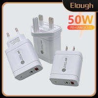 Elough 50W เครื่องชาร์จ USB Type C ชาร์จเร็วสุดๆอะแดปเตอร์เครื่องชาร์จติดผนัง QC3.0 PD สำหรับ iPhone 14 13 12 Pro Max โทรศัพท์