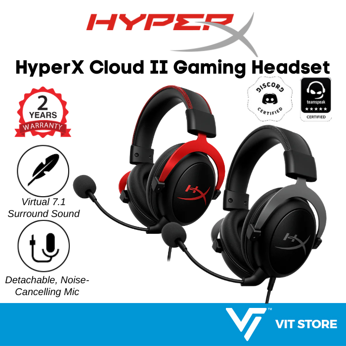 HyperX Cloud II Pro Gaming Headset (Red / Gun Metal) with noise