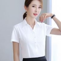 2023 han edition of the new white shirt female professional shirts with short sleeves tooling work clothes is to decorate the body v-neck render unlined upper garment