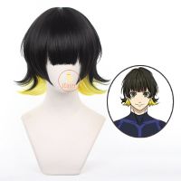 Anime Blue Lock Bachira Meguru Cosplay Wig Black Yellow Hair Bowl Cut Team Z No.8 Football Player Bob Halloween Accessory Men