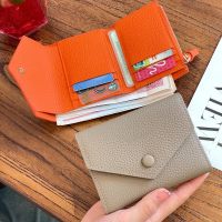 Free Custom Genuine Leather Womens Foldable Cowhide Short Wallet Fashion Envelope Triple Fold Purse Wallet