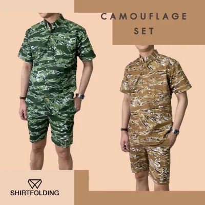 SHIRTFOLDING กางเกงขาสั้น ลายทหาร ลายพราง เสื้อเซ็ตกางเกง Short Pants and Shirt Camouflage