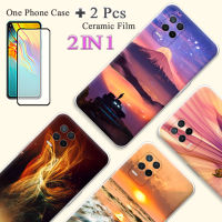 2 IN 1สำหรับ Realme 8 5G Realme V13เคส5G เคสซิลิโคนเนื้อนิ่ม TPU ด้วยปกป้องหน้าจอเซรามิกโค้ง