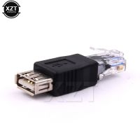 New PC Crystal Head RJ45 Male to USB 2.0 AF A Female Connector LAN Network Cable Ethernet Converter Transverter Plug For Laptop Cables