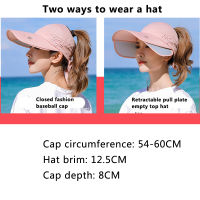 Womens Sun Hat Cycling Breathable Visor Caps Female Scalable Brim Empty Top Baseball Cap Wide Brim Cap UV Protection Beach Hats