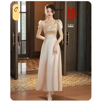 New Champagne Long A Line Evening Dress Party Elegant Square Neck