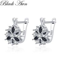 Black Awn 2022 New Silver Color Round Black Trendy Spinel Engagement Flower Hoop Earrings for Women Jewelry Bijoux I212 Bar  Wine Tools