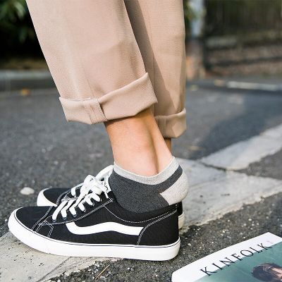 ‘；’ 5 Pairs Low Cut Men Casual Socks Black White Gray Solid Color Male Boat Socks Comfortable Breathable Patchwork Short Ankle Socks