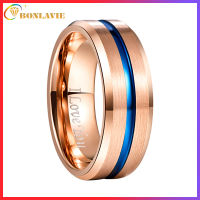 BONLAVIE Mens 8mm Grooved Genuine Tungsten Carbide Ring Matte Finish Beveled Edge Wedding Band Size 6 to 14