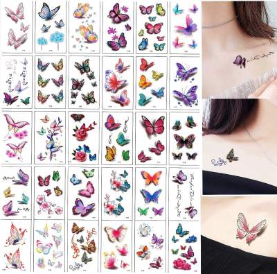 Butterfly Tattoo Sticker 3D Three-dimensional Waterproof Womens Lasting Sexy Small Pattern Scar Cover Sticker Rose Tattoo Fresh